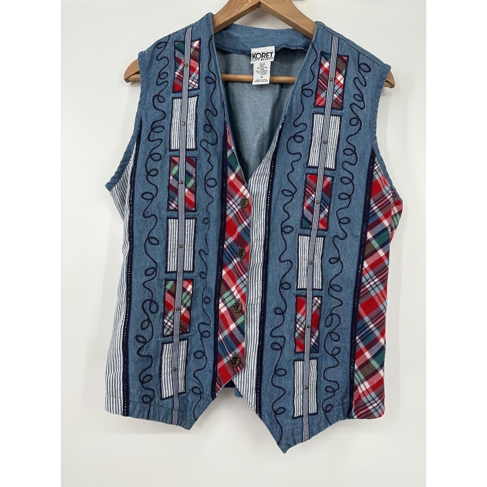 Koret City Blues‎ Vest Denim Jean Floral Womens Ladies M  Cotton Floral